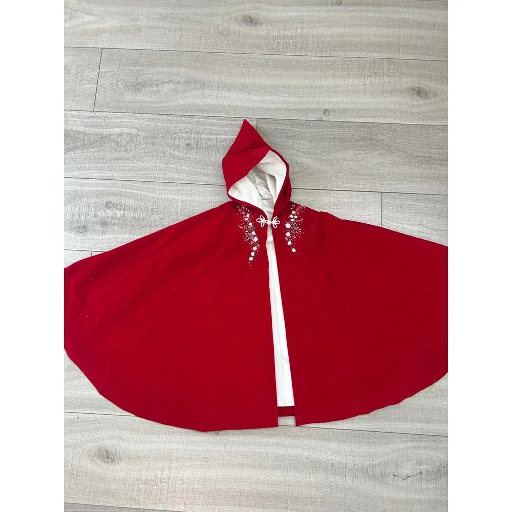 Vintage Red Velvet Hooded Cape Little Red Riding Hood Costume Cloak Cottagecore